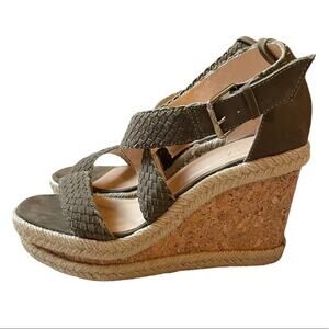 Alex + Alex Sage Green Woven Cork Wedge Sandals Size 7